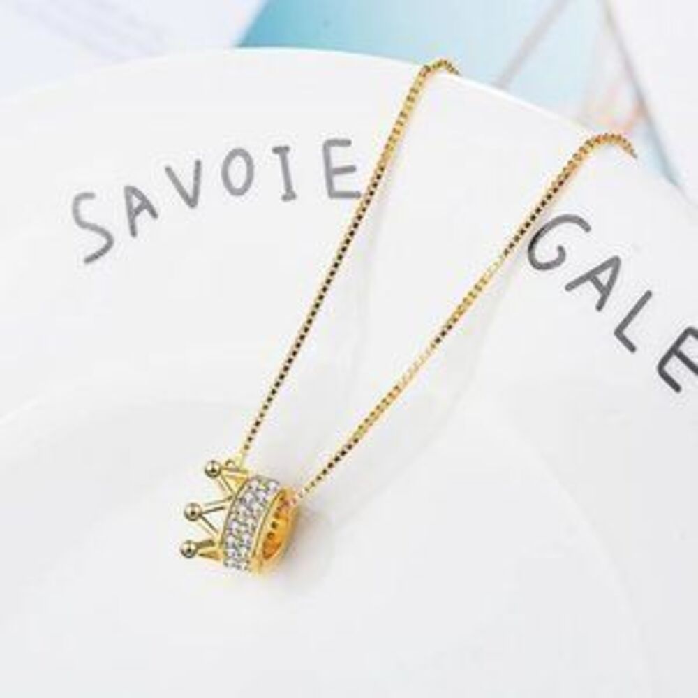 925 Sterling Silver Diamond Crown Necklace B - Picture 4 of 5